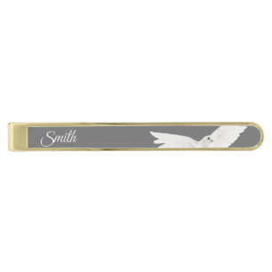 Monogram name white dove gray gold finish tie bar