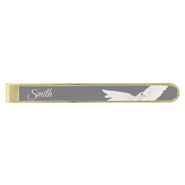 Monogram name white dove gray gold finish tie bar (Front)
