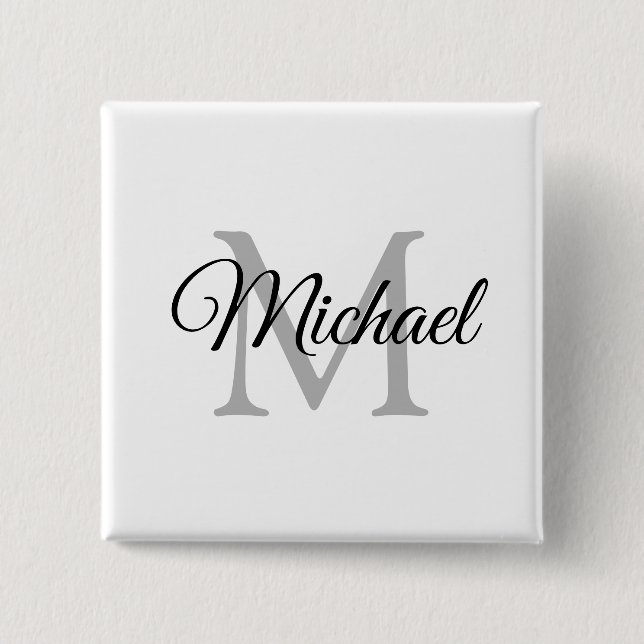 Monogram Name White Personalized Template Square Button (Front)