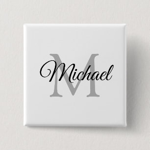 Monogram Name White Personalized Template Square Button
