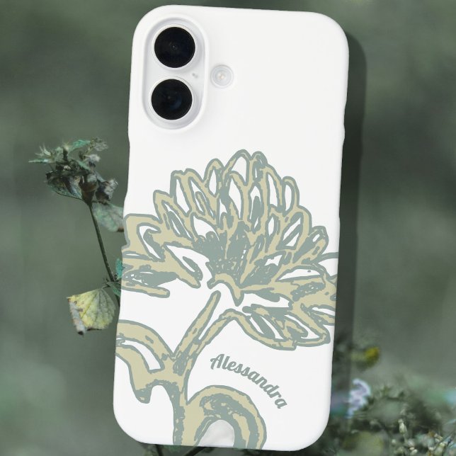 Monogram Name White Sage Floral Minimal Botanical  Case-Mate iPhone Case (Creator Uploaded)