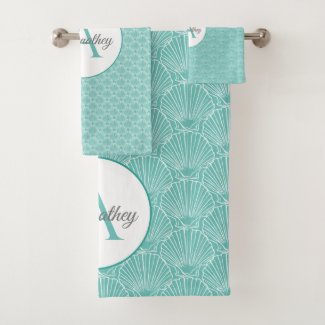 Monogram Name White Sea Shell Pattern Beach House