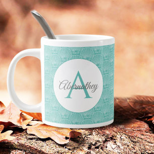 Monogram Name White Sea Shell Pattern Beach House Coffee Mug