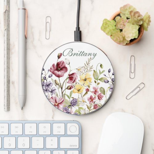 Monogram Name Wildflower Cordless Charger