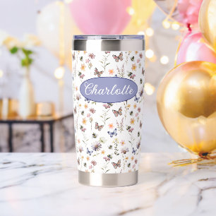 Monogram Name Wildflowers Purple Watercolor Insulated Tumbler