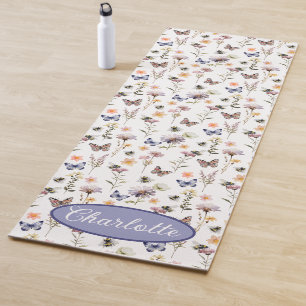 Monogram Name Wildflowers Purple Watercolor Yoga Mat
