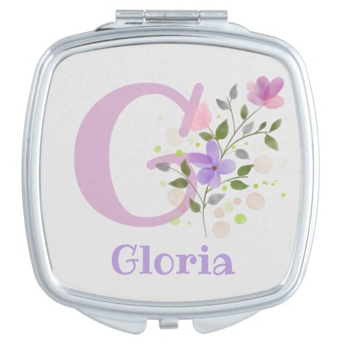 Monogram  Name with Flowers Compact Mirror