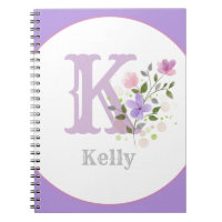 Monogram & Name with Flowers Notebook