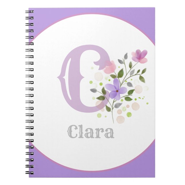 Monogram & Name with Flowers Notebook (Front)