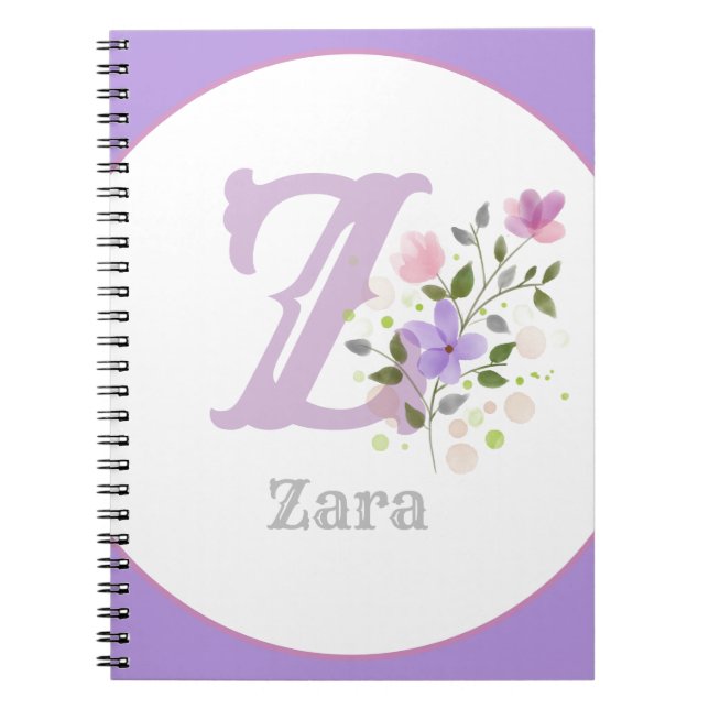 Monogram & Name with Flowers Notebook (Front)