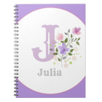Monogram & Name with Flowers Notebook