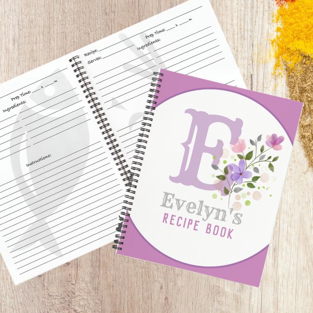 Monogram & Name with Flowers Recipe Notebook (Personalized Recipe Book)