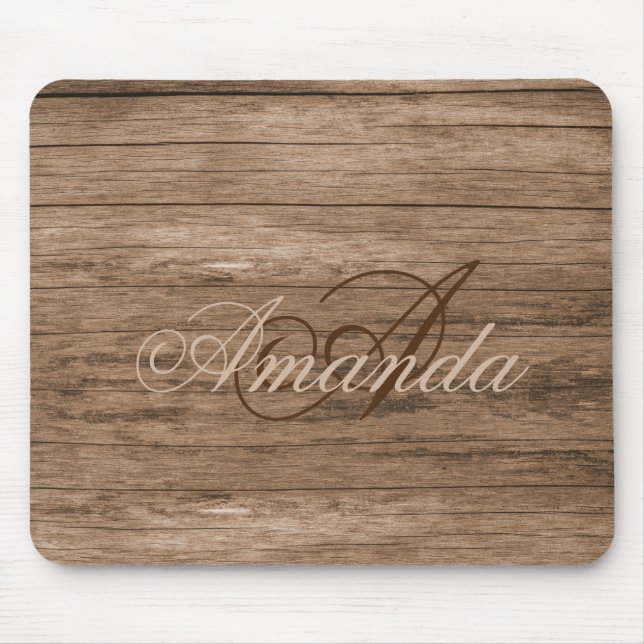 Monogram Name Wood Pattern Elegant Vintage Mouse Pad (Front)