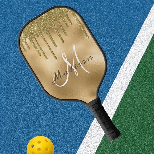 Monogram Name Yellow gold Glitter look  Pickleball Paddle