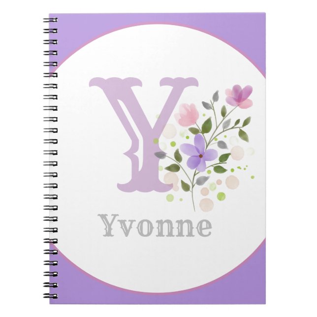 Monogram & Name Yvonne with Flowers Notebook (Front)