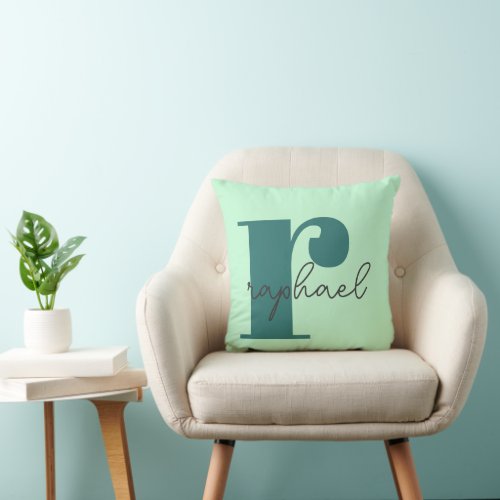 Monogram Named Mint Green Teal Throw Pillow