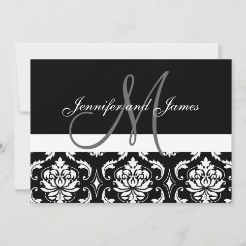 Monogram Names Black Damask Wedding Invitations