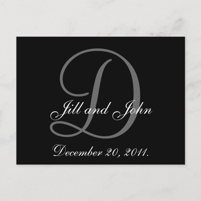 Monogram, Names, Date, Wedding Announcement Card (Front)