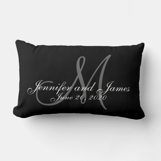 Monogram Names Photo Wedding Keepsake Lumbar Pillow (Front)