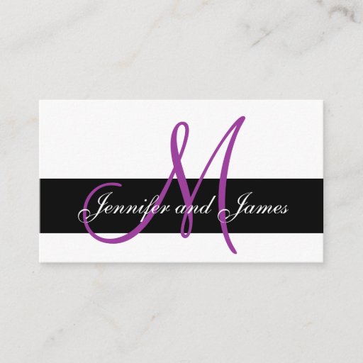 Customizable Monogram &amp; Names Purple Wedding Reception Card Business Card