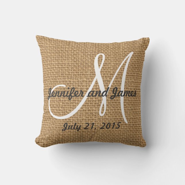 Monogram Names Rustic Wedding Keepsake Throw Pillow (Front)