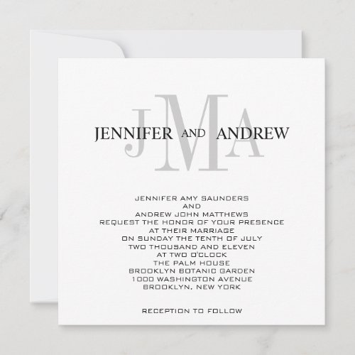 Monogram Names Wedding Invitations Black White