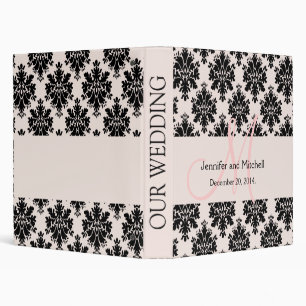 Monogram Names Wedding Pink Damask Planner Binders
