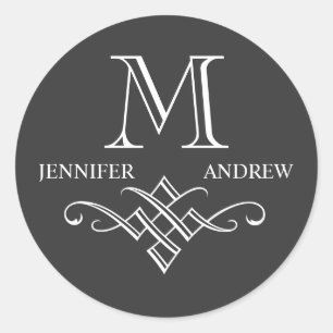 Monogram Names Wedding Stickers Charcoal