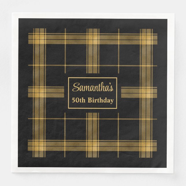 Monogram Napkins Luxe Black Gold Wedding Accent (Front)