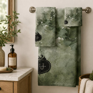 Monogram Nature Stamp Custom Name Bath Towel Set