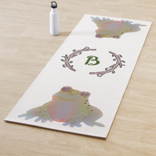 Monogram Nature Watercolor Art Cute Frogs Yoga Mat