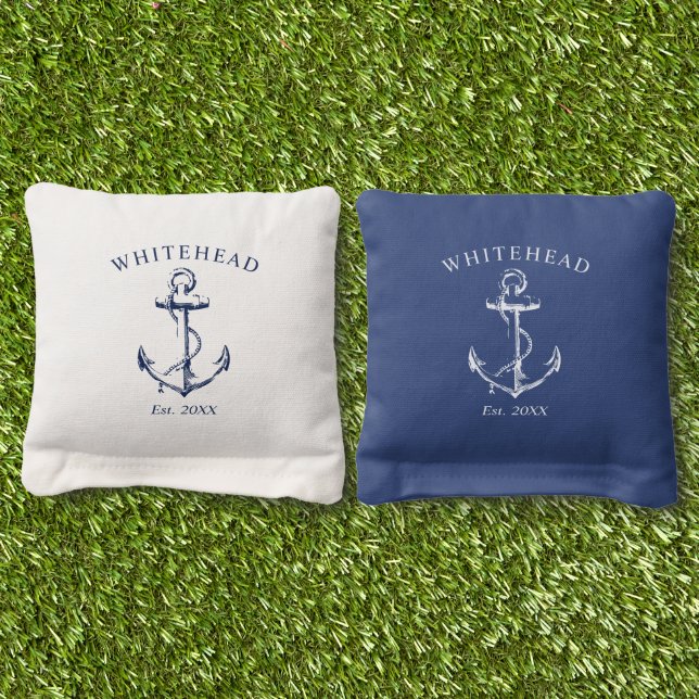 Monogram Nautical Anchor Cornhole Bags (Grass)