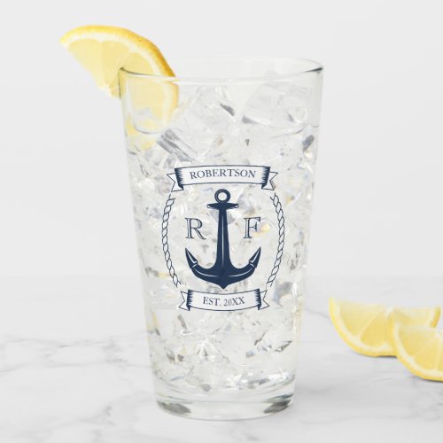 Monogram Nautical Anchor  Glass