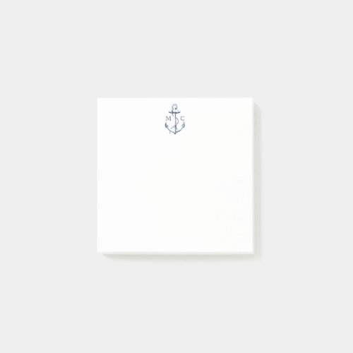 Monogram Nautical Anchor Navy Blue Post_it Notes