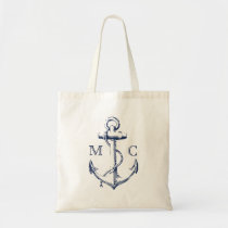 Monogram Nautical Anchor Navy Blue Tote Bag
