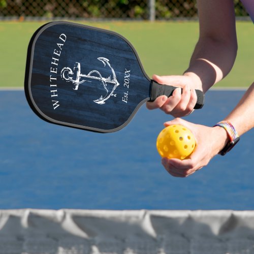 Monogram Nautical Anchor Navy Blue Wood Pickleball Paddle