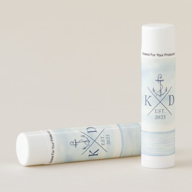 Monogram Nautical Anchor Ocean Wedding Lip Balm (Front)