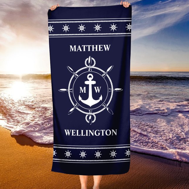 Monogram Nautical Anchor Personalized Beach Towel (Monogram Nautical Anchor Personalized Beach Towel)