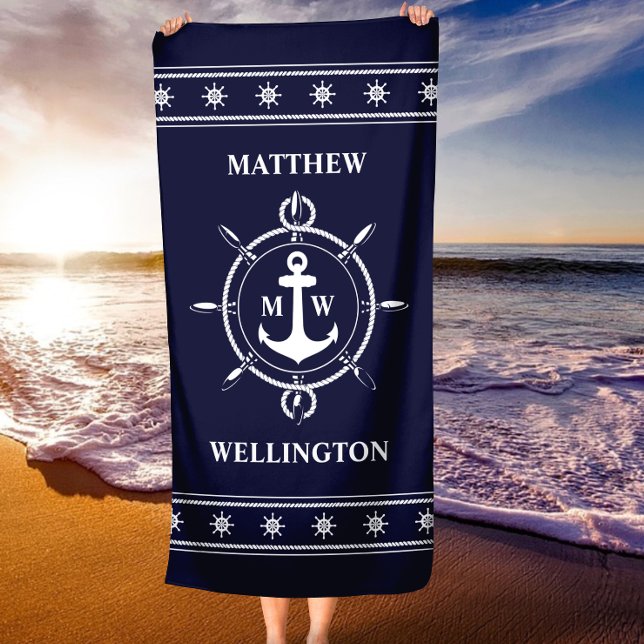 Monogram Nautical Anchor Personalized Beach Towel (Monogram Nautical Anchor Personalized Beach Towel)