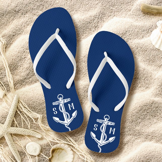 Monogram Nautical Anchor Personalized Flip Flops (Creator Uploaded)