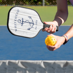 Monogram Nautical Anchor White Wood Pickleball Paddle