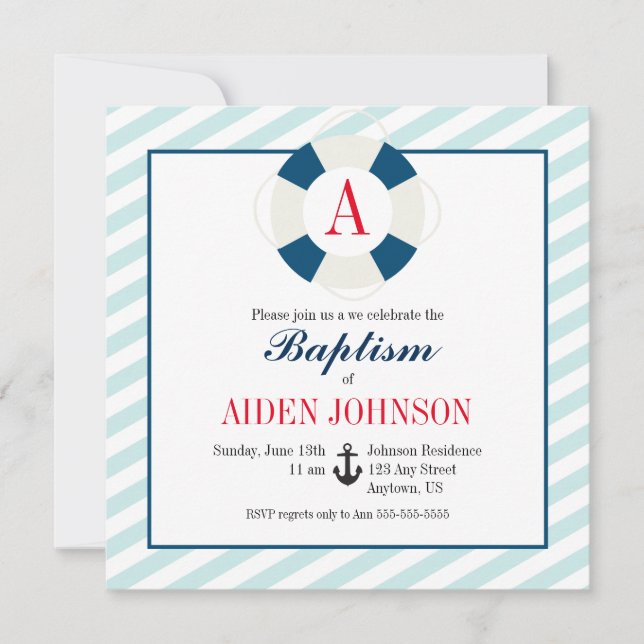Monogram Nautical Baptismal Invitation (Front)