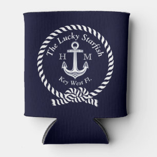 Monogram Nautical Boat Name Anchor Rope Navy Can Cooler