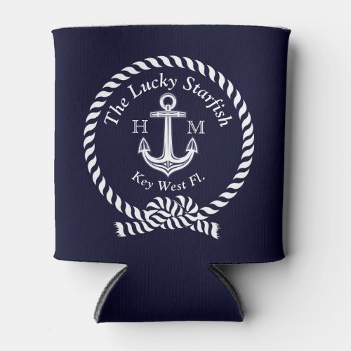 Monogram Nautical Boat Name Anchor Rope Navy  Can Cooler