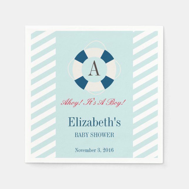 Monogram Nautical Buoy Baby Shower Napkins (Front)