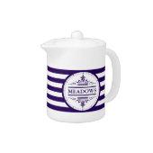 Monogram Nautical Classic Navy Blue Elegant Teapot (Right)