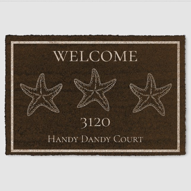Monogram Nautical Custom Black White Starfish  Fiber Doormat (Front)