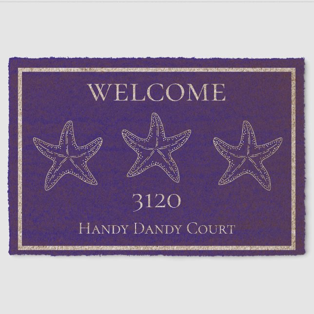 Monogram Nautical Custom Blue White Starfish  Fiber Doormat (Front)