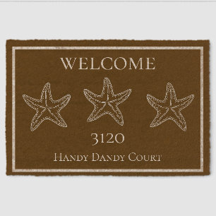 Monogram Nautical Custom Brown White Starfish  Fiber Doormat
