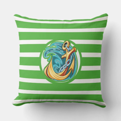 Monogram Nautical Green Stripe Outdoor Pillow Lg